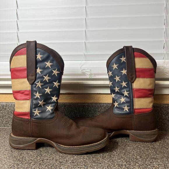 Durango Rebel Boots Mens Sz 7.5 EE Brown American Flag Cowboy Square Toe Mid 12" - Picture 4 of 9
